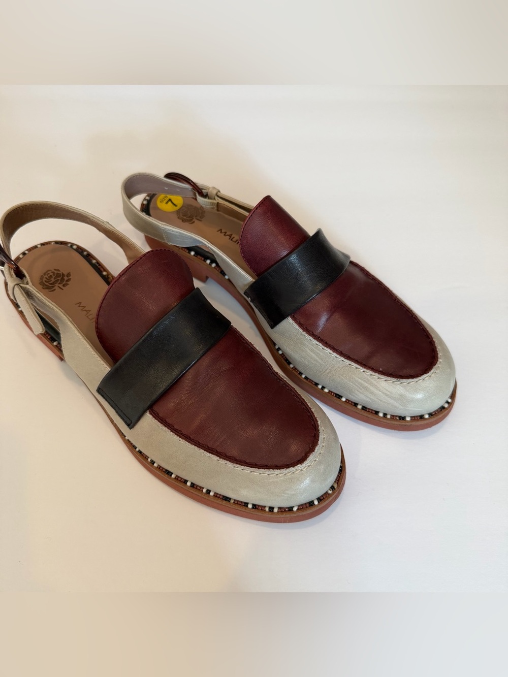Maliparmi Women’s Two-Tone Slingback Loafers in Burgundy, Black & Cream